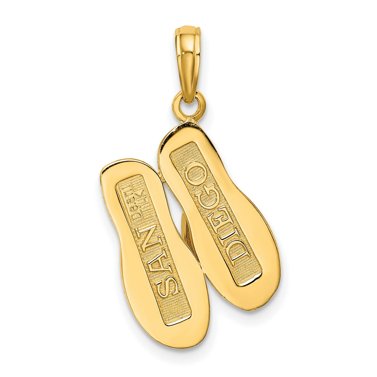 14k Yellow Gold Flip-Flop Pendant Charm with Textured Sandal Design, Beach Vacation Style