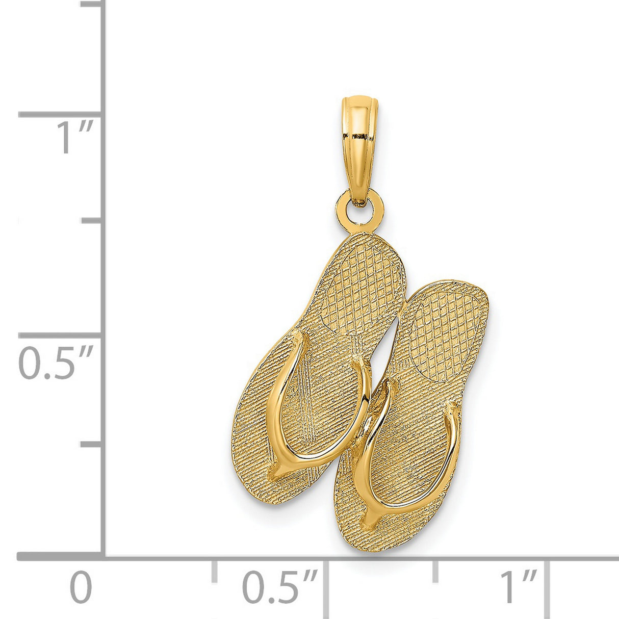 14k Yellow Gold Flip-Flop Pendant Charm with Textured Sandal Design, Beach Vacation Style
