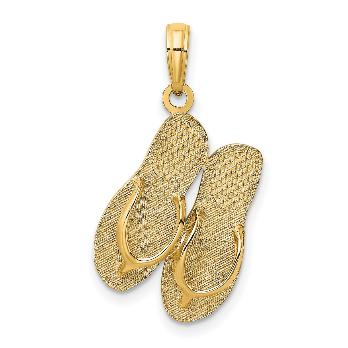 14k Yellow Gold Flip-Flop Pendant Charm with Textured Sandal Design, Beach Vacation Style