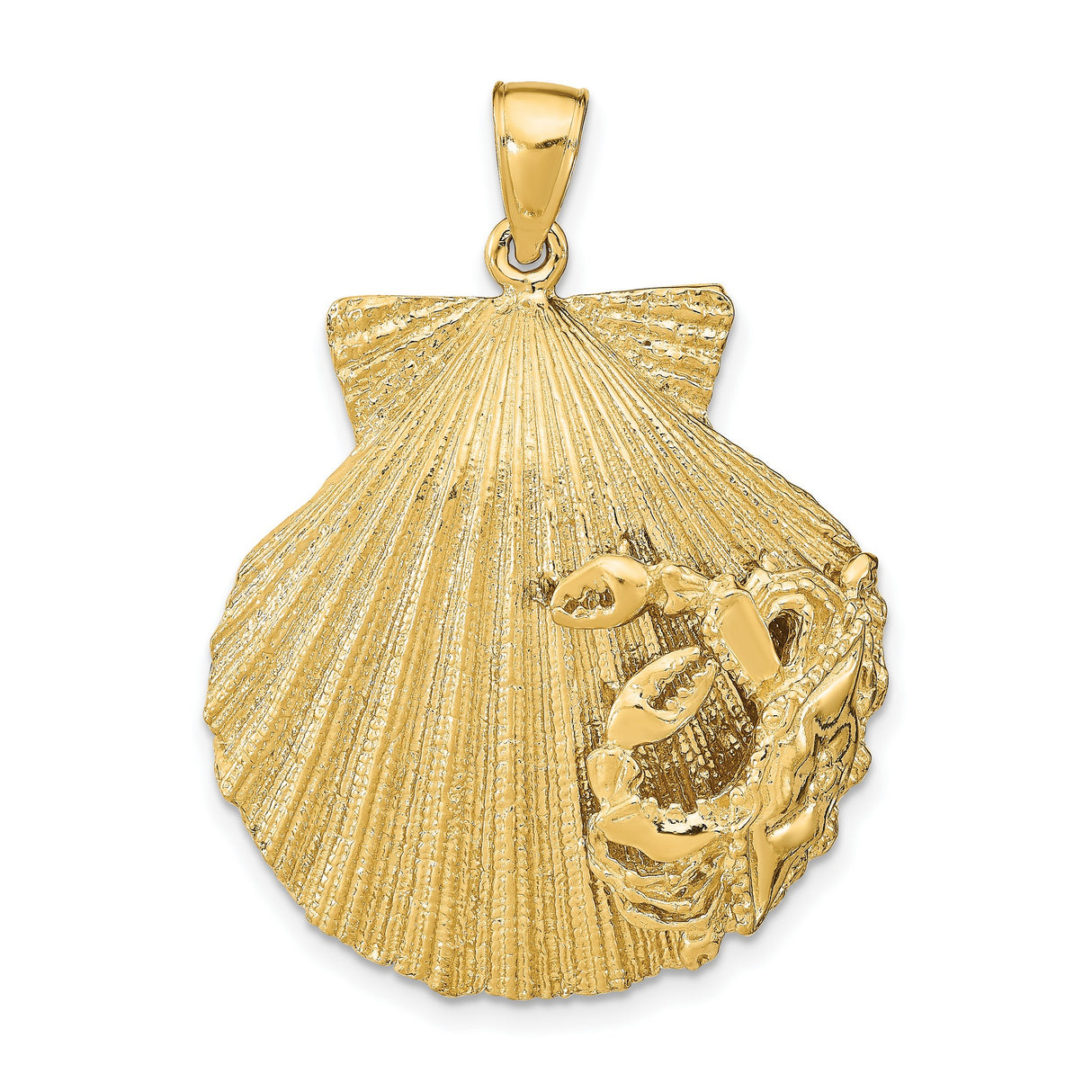14k Yellow Gold Anchor and Shell Pendant with Rope Detail, Nautical Scallop Design