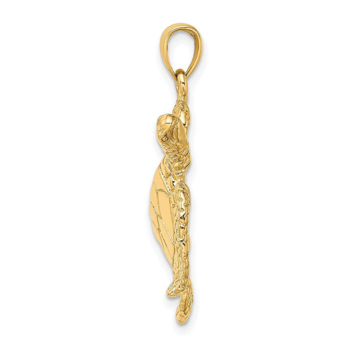 14k Yellow Gold Sea Turtle Pendant with Textured Shell and Flipper Detail