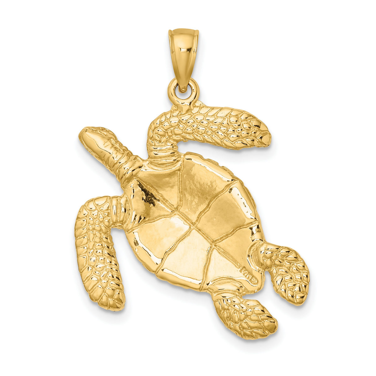 14k Yellow Gold Sea Turtle Pendant with Textured Shell and Flipper Detail