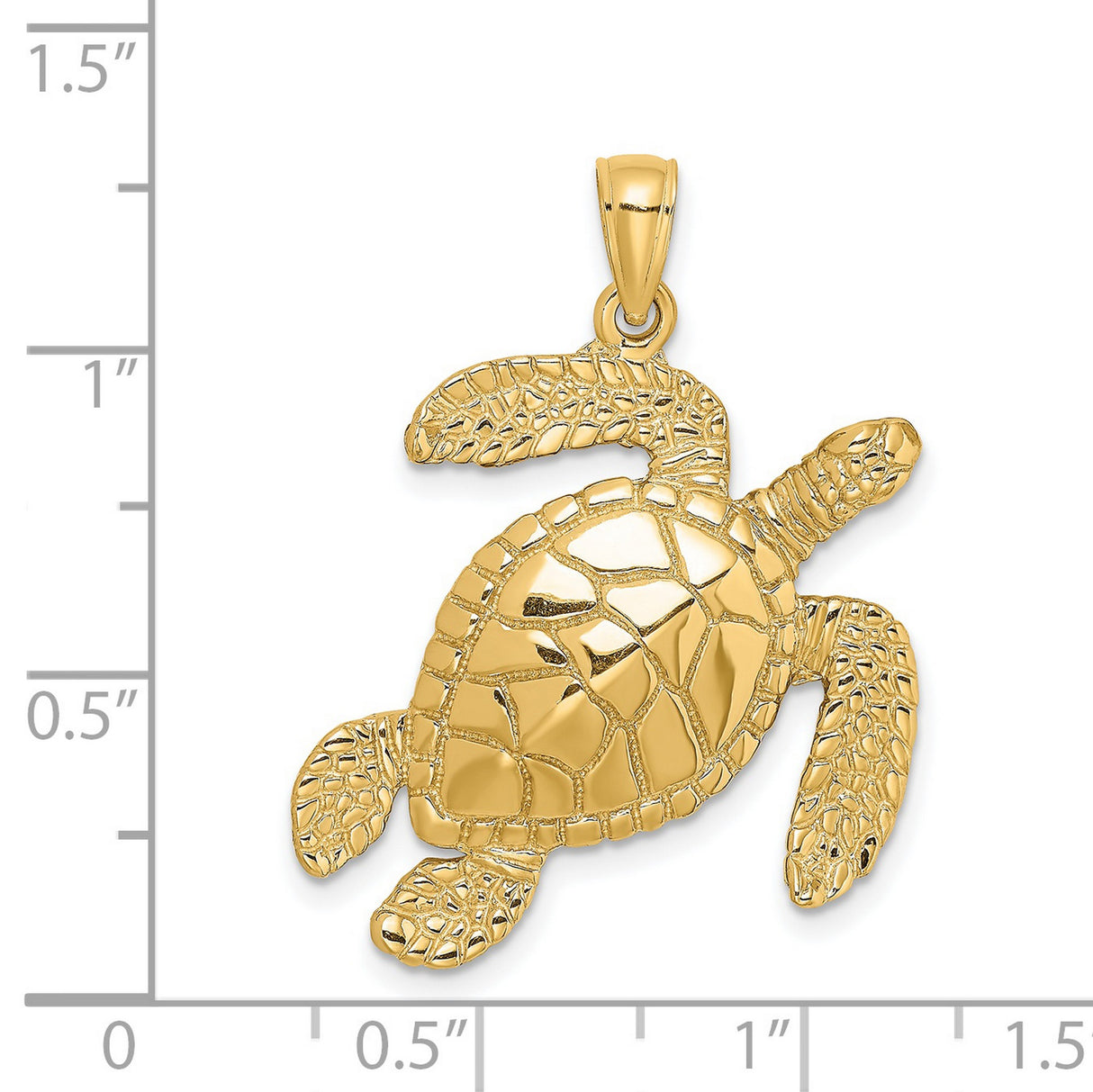 14k Yellow Gold Sea Turtle Pendant with Textured Shell and Flipper Detail