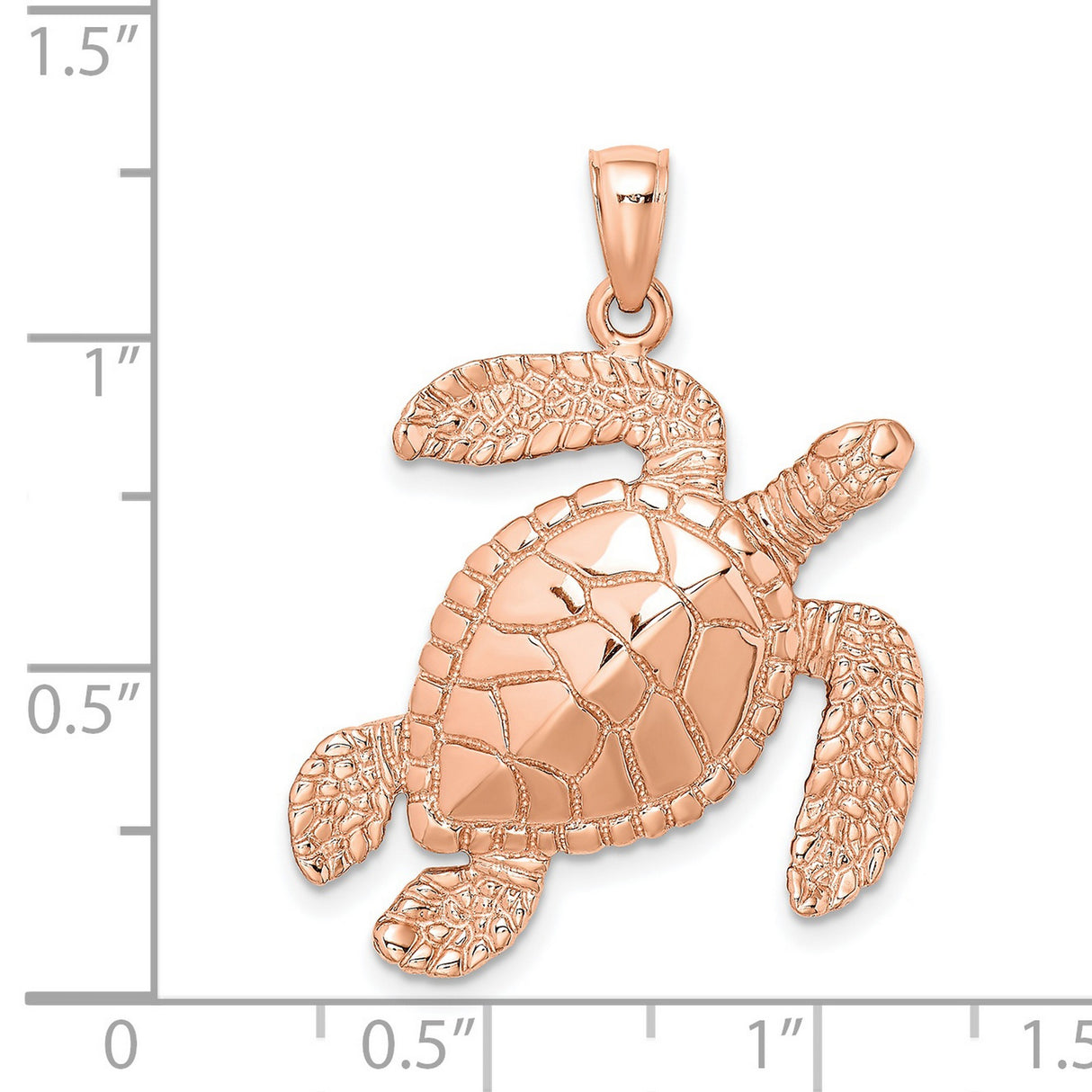 14k Rose Gold Sea Turtle Pendant with Textured Shell, Ocean Animal Charm