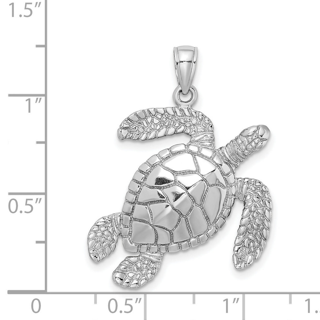 14k White Gold Sea Turtle Pendant with Flipper Detail and Textured Shell, Ocean Theme Jewelry