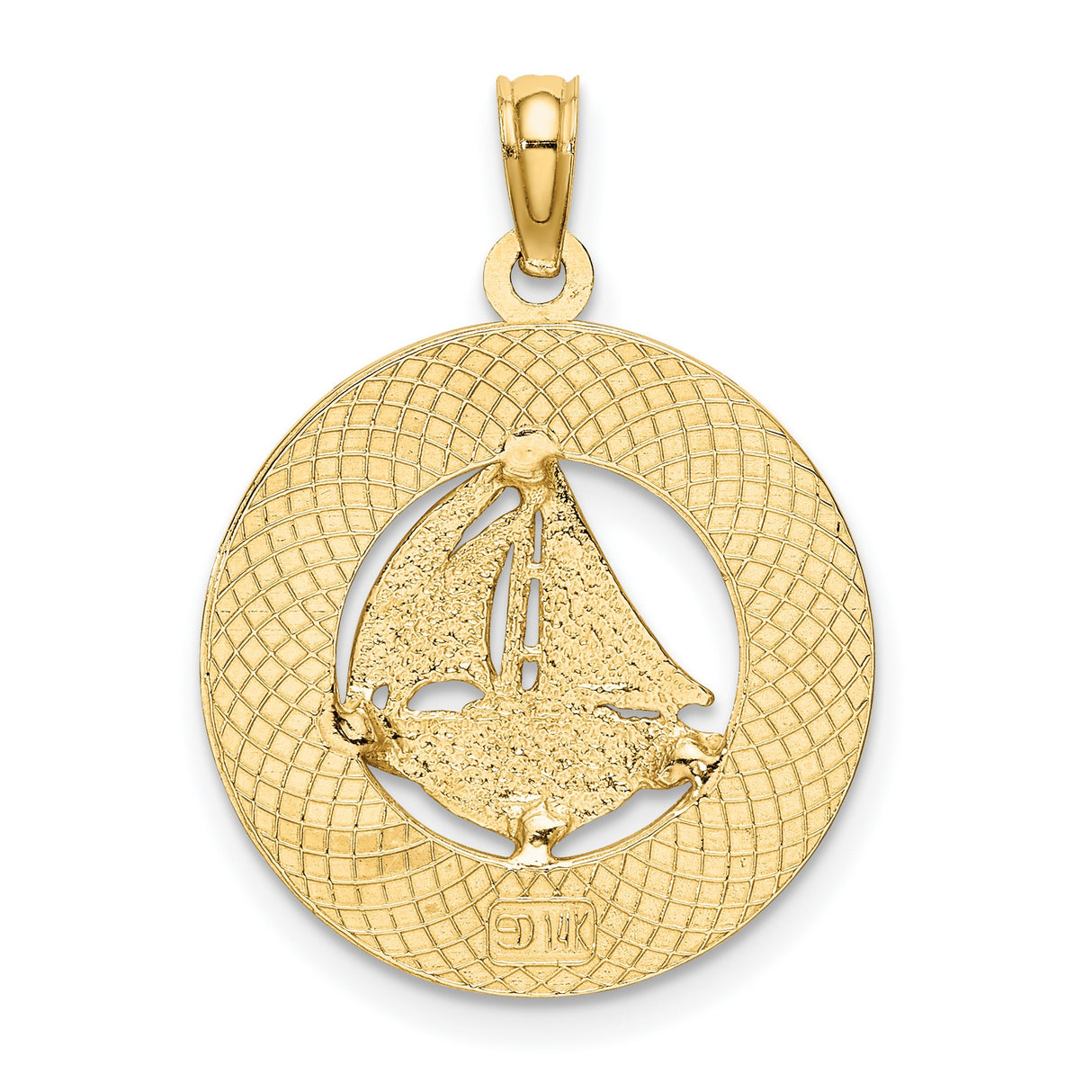 14k Yellow Gold Sailboat Pendant with Turks and Caicos Engraving, Nautical Travel Charm