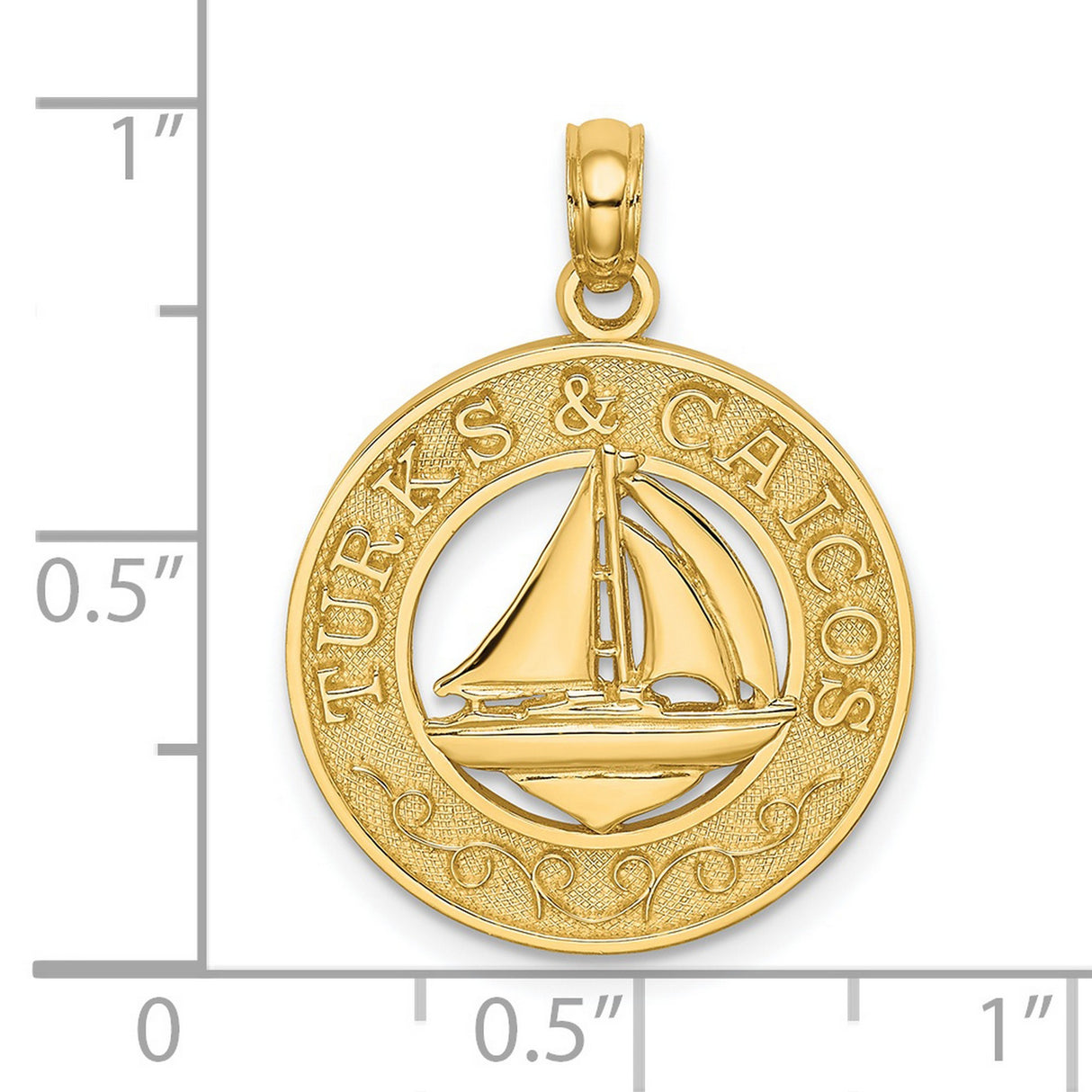 14k Yellow Gold Sailboat Pendant with Turks and Caicos Engraving, Nautical Travel Charm