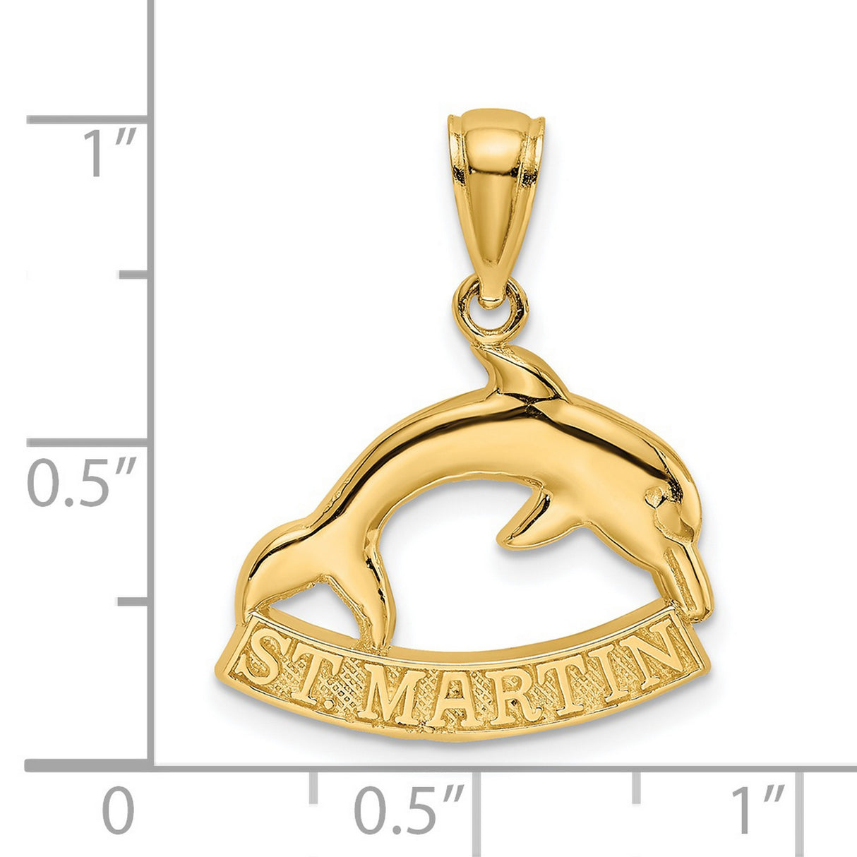 14k Yellow Gold Dolphin Pendant with St. Martin Engraving, Caribbean Nautical Charm