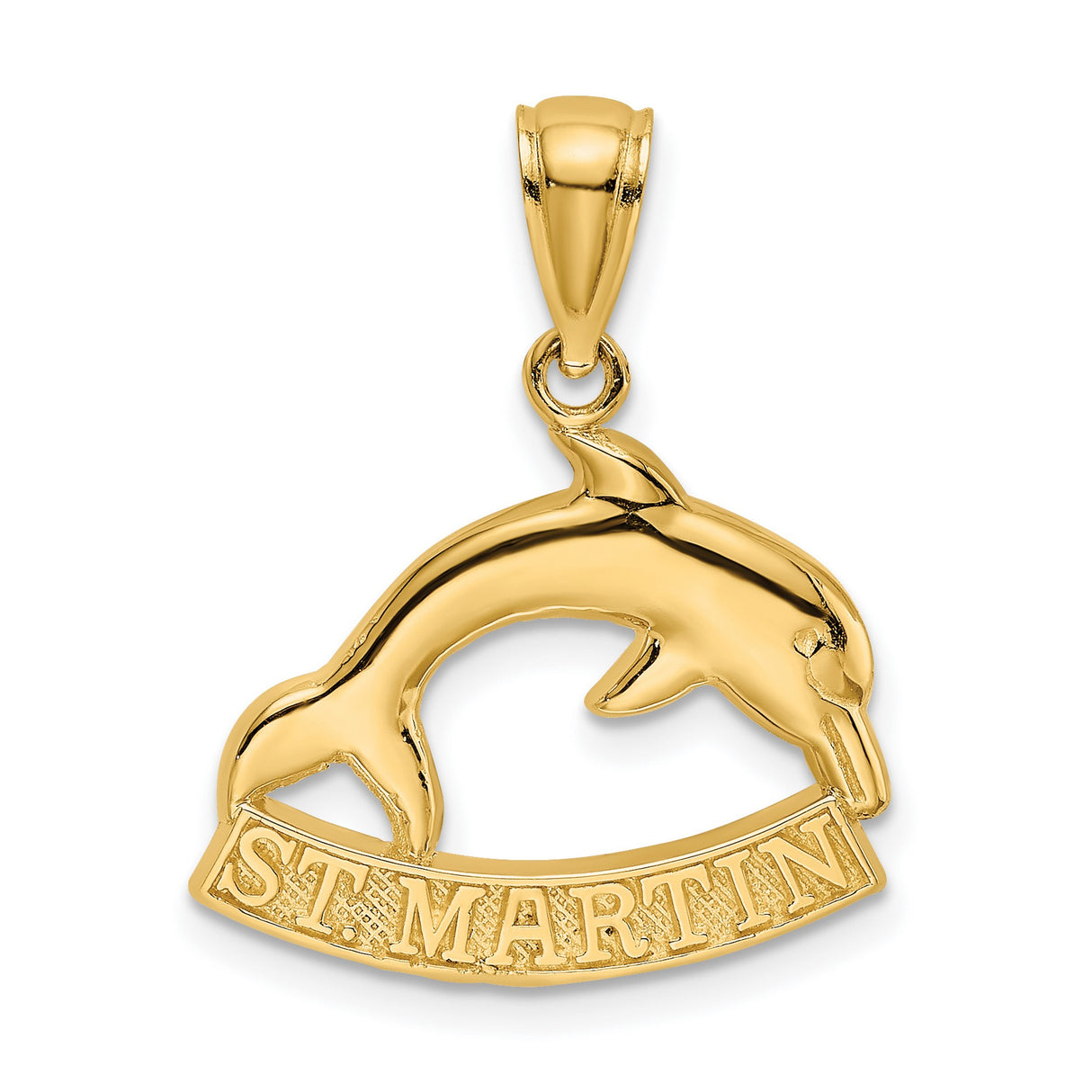 14k Yellow Gold Dolphin Pendant with St. Martin Engraving, Caribbean Nautical Charm