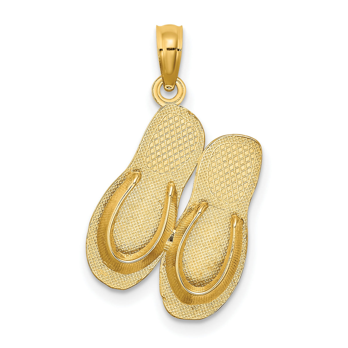 14k Yellow Gold Flip-Flop Pendant with Textured Sandal Design, Tropical Beach Charm