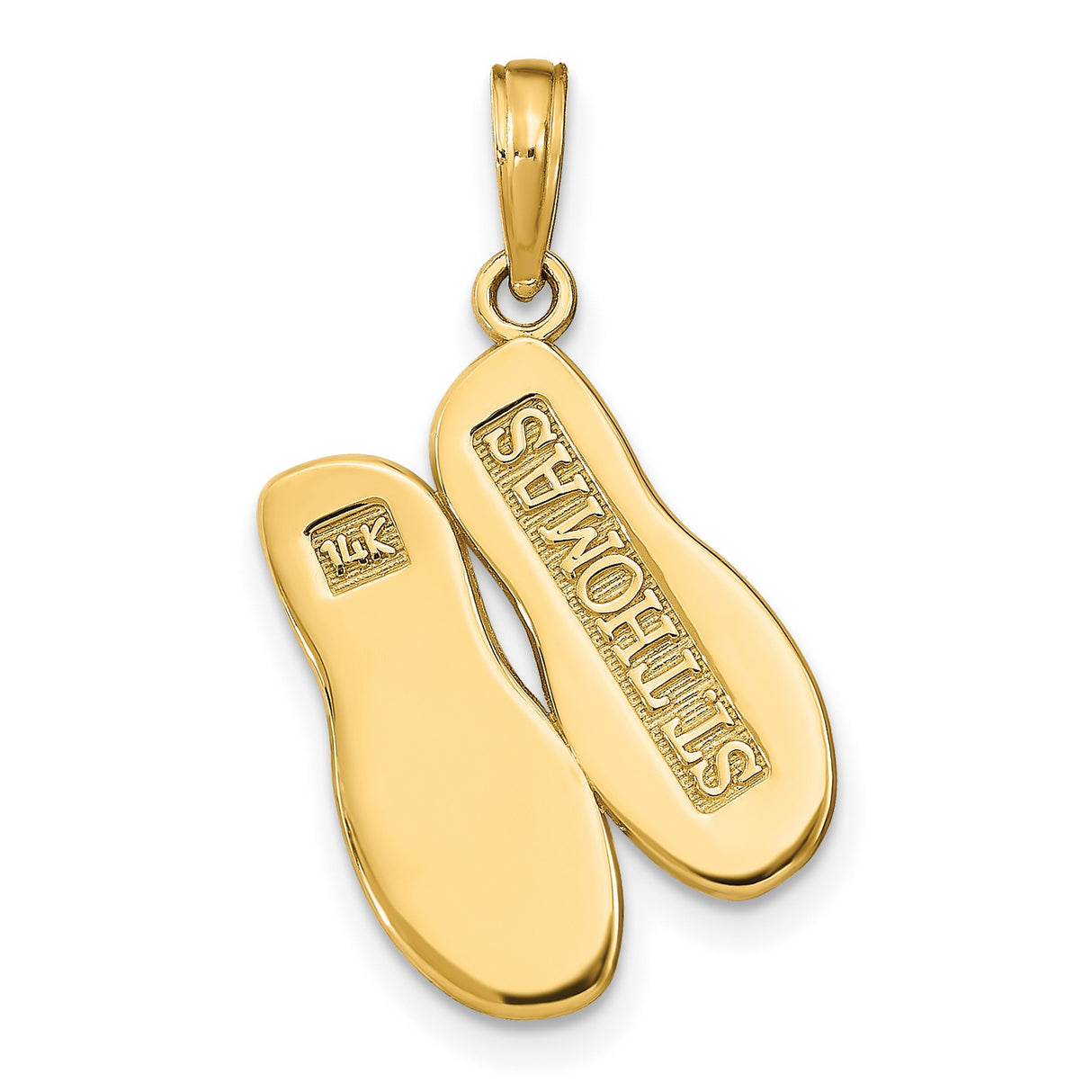 14k Yellow Gold Flip Flop Pendant, Beach Sandal Charm with Coastal Theme