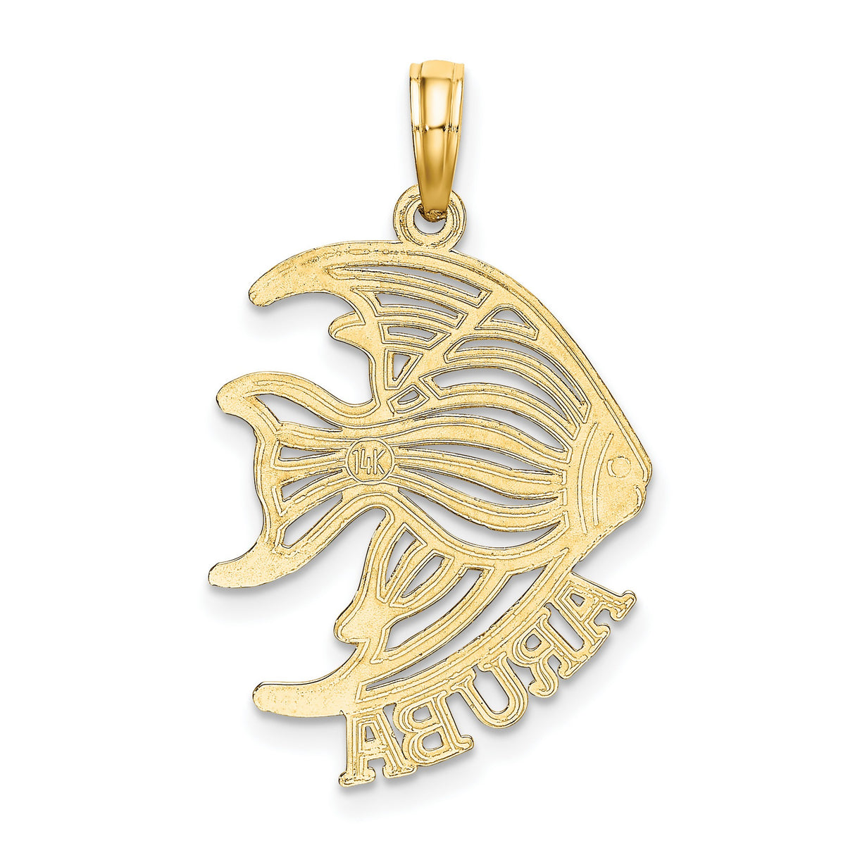 14k Yellow Gold Pendant with Cutout Tropical Fish Design, Nautical Ocean Life Theme