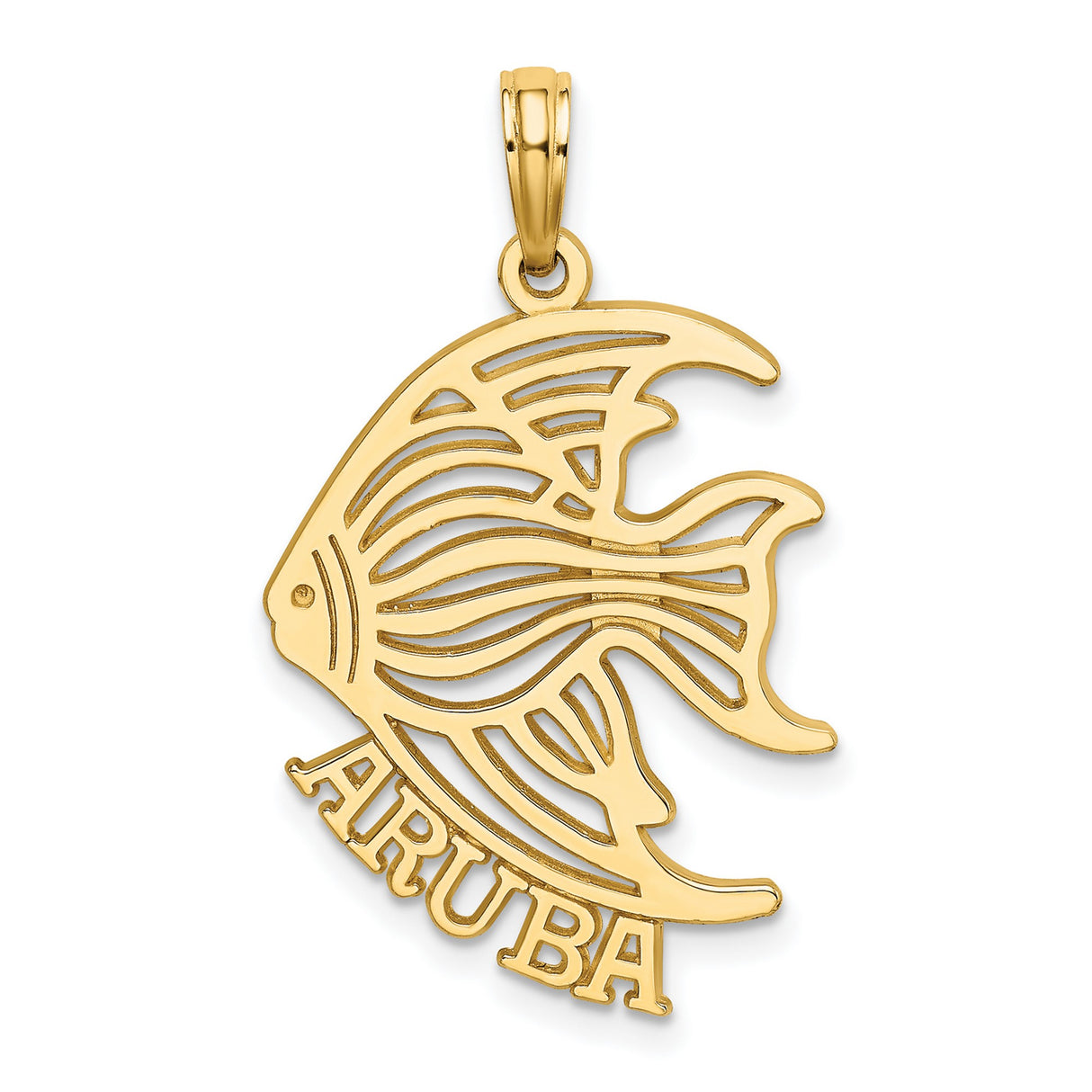 14k Yellow Gold Pendant with Cutout Tropical Fish Design, Nautical Ocean Life Theme