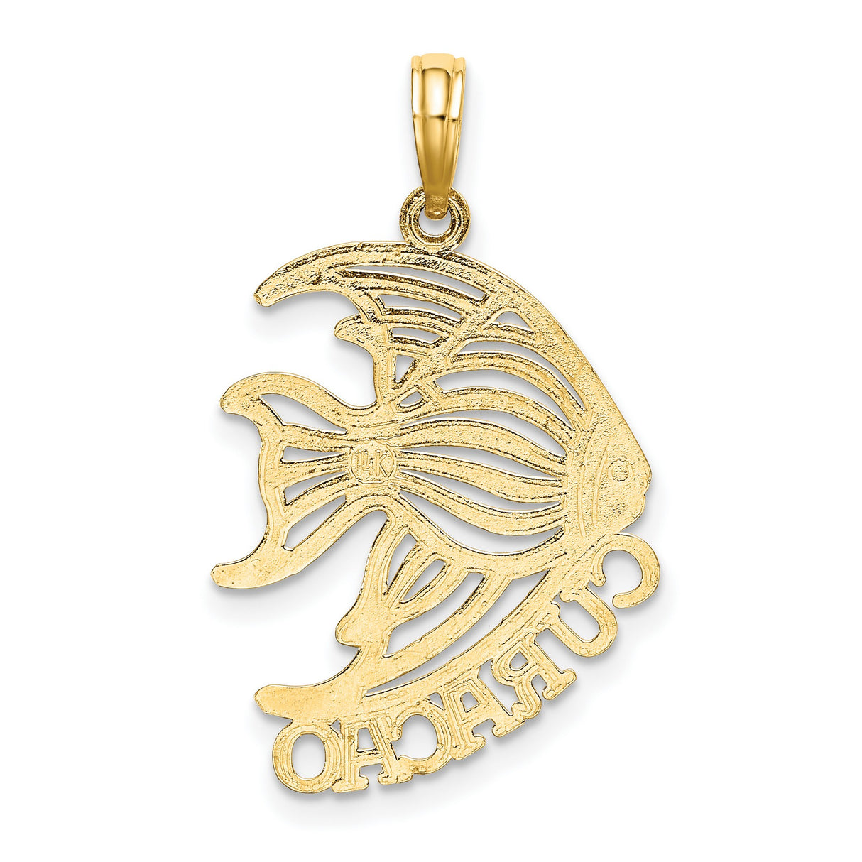 14k Yellow Gold Curacao Fish Pendant, Tropical Angelfish Ocean Charm