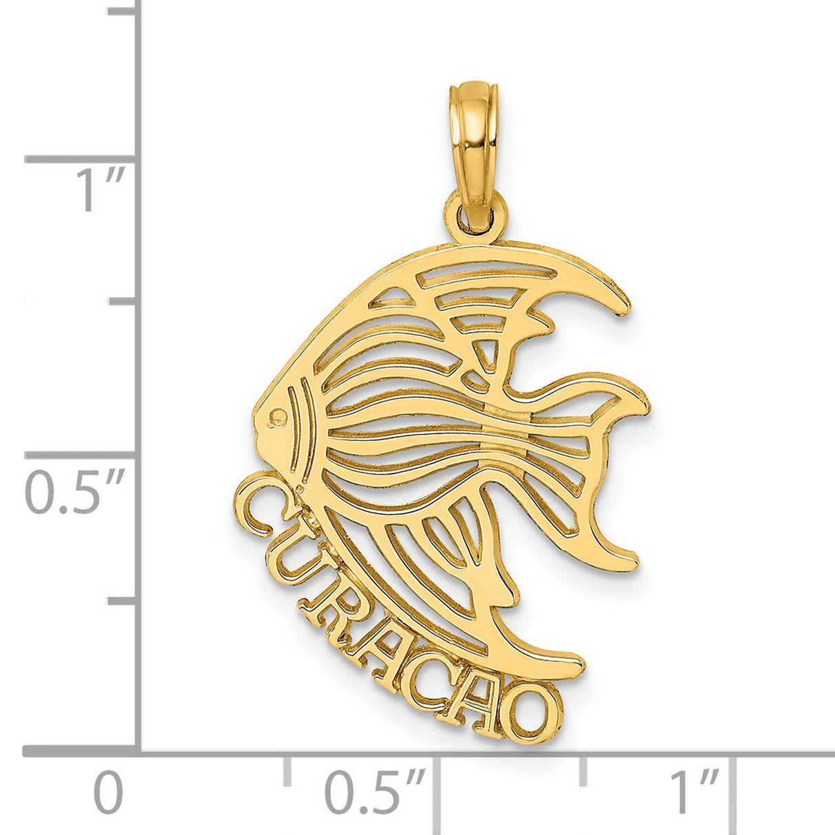 14k Yellow Gold Curacao Fish Pendant, Tropical Angelfish Ocean Charm