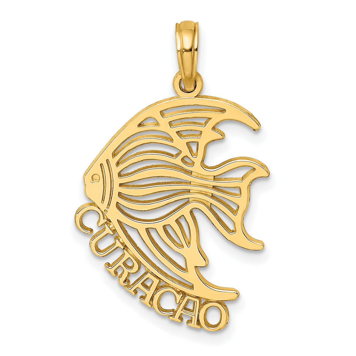 14k Yellow Gold Curacao Fish Pendant, Tropical Angelfish Ocean Charm