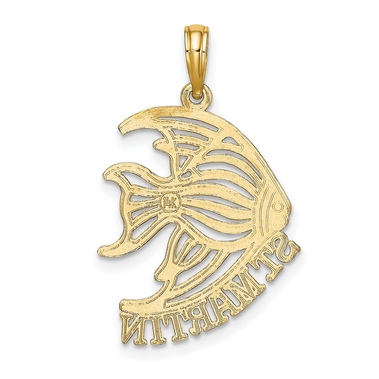 14k Yellow Gold Tropical Fish Pendant with ST. MARTIN Inscription, Nautical Island Charm