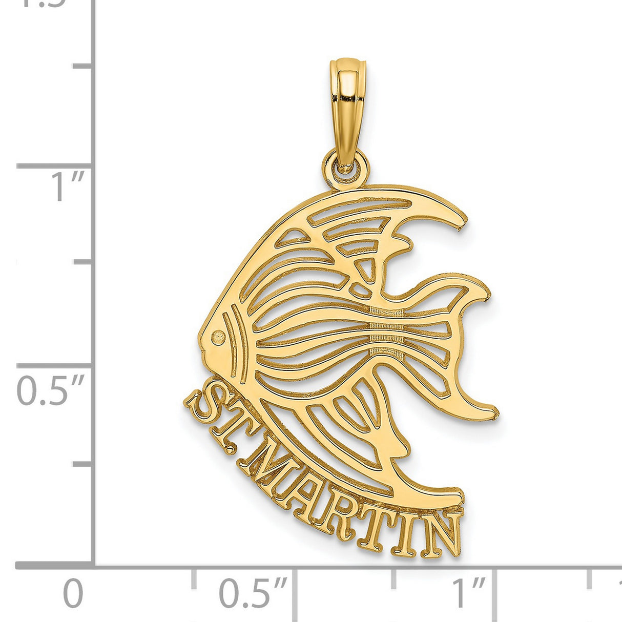 14k Yellow Gold Tropical Fish Pendant with ST. MARTIN Inscription, Nautical Island Charm