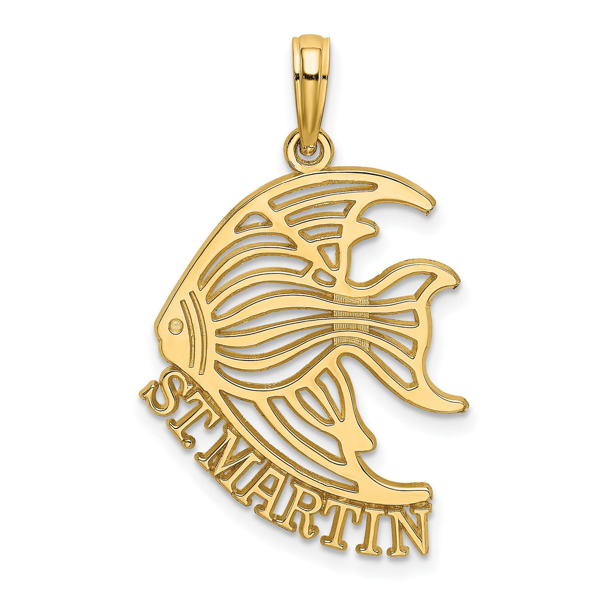 14k Yellow Gold Tropical Fish Pendant with ST. MARTIN Inscription, Nautical Island Charm