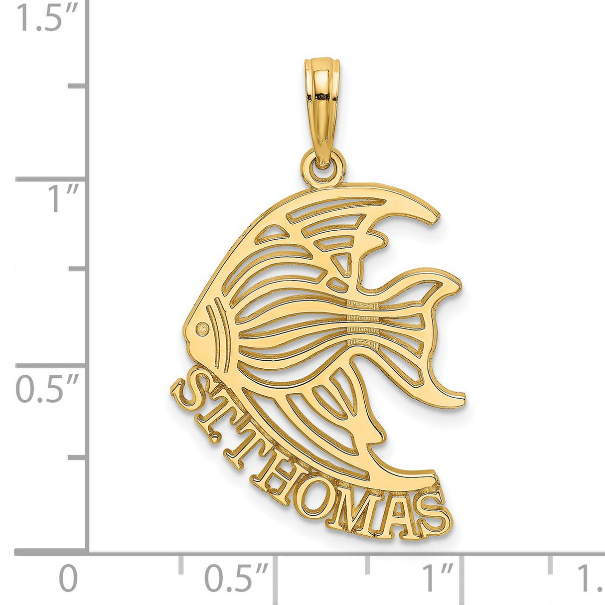 14k Yellow Gold Tropical Fish Pendant with St Thomas Engraving, Nautical Island Charm