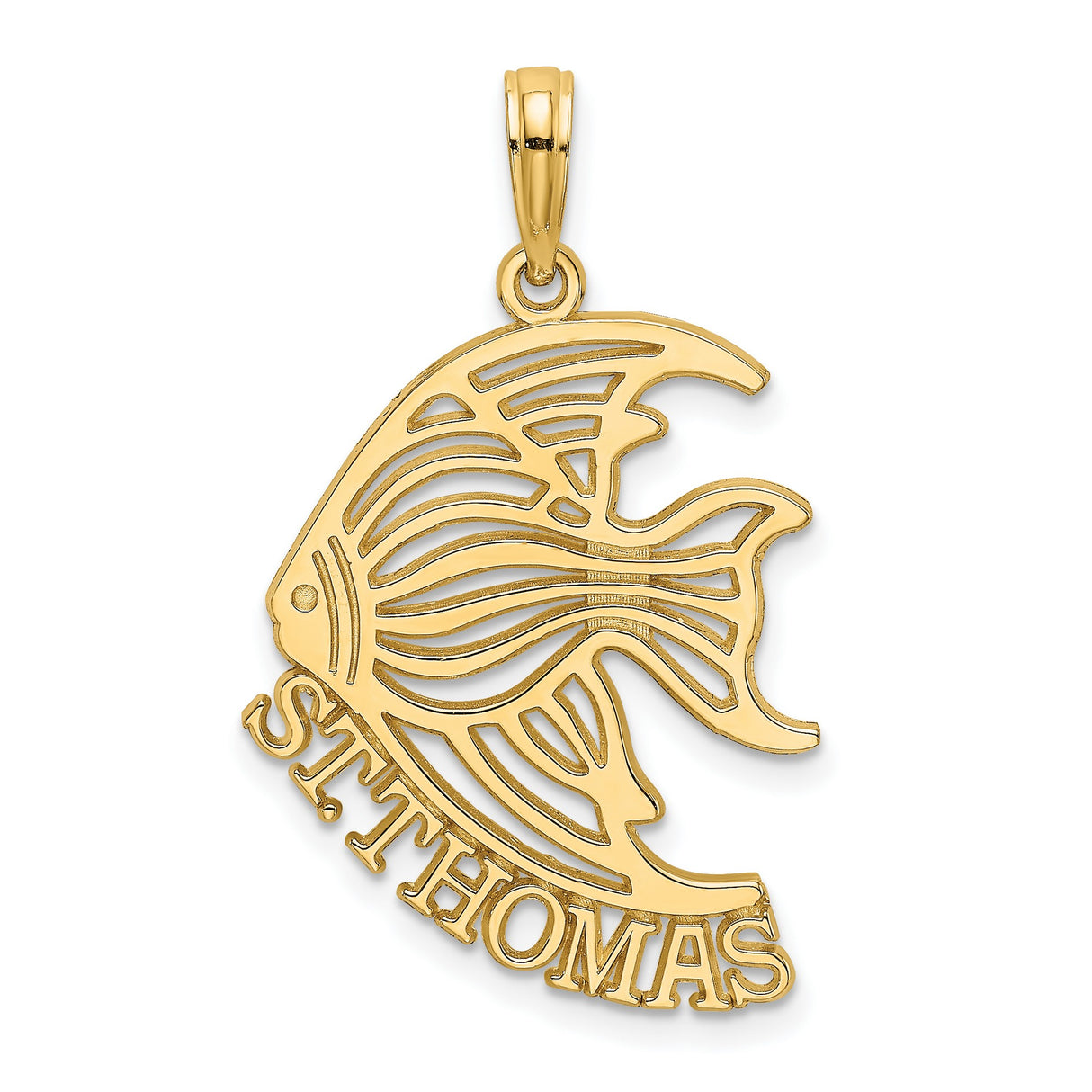 14k Yellow Gold Tropical Fish Pendant with St Thomas Engraving, Nautical Island Charm