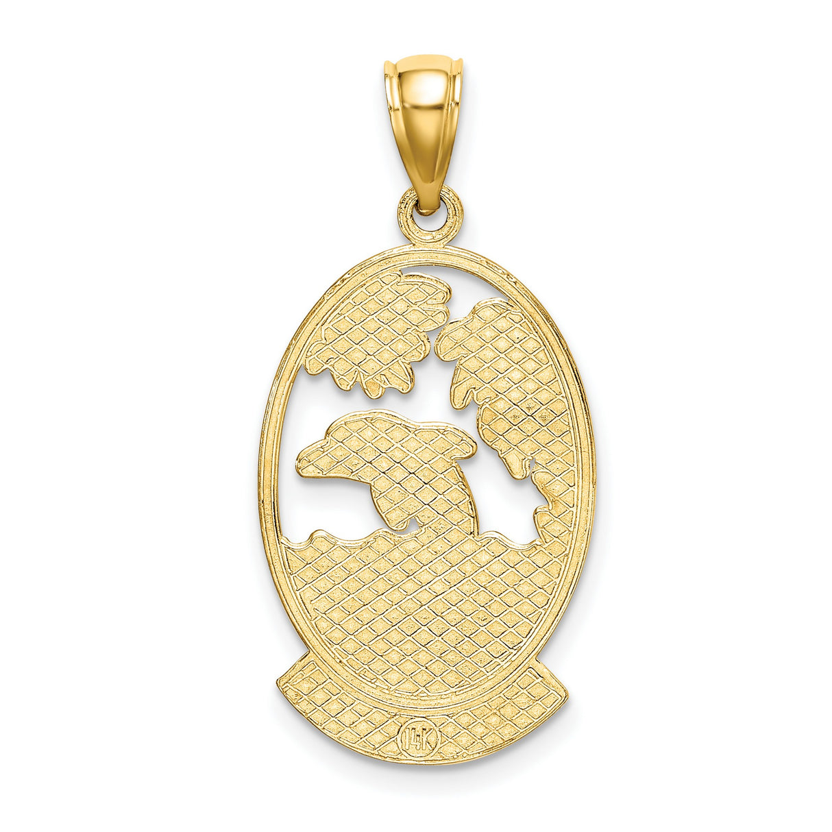 14k Yellow Gold Pendant with Jumping Dolphin, Wave, and Sun Design, Tropical Island Charm