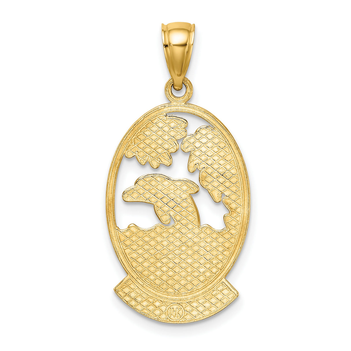 14k Yellow Gold Dolphin Palm Tree Pendant with Sun and Waves Island Charm