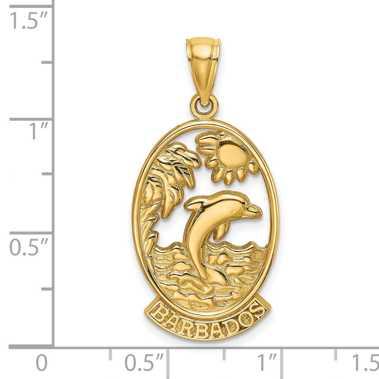 14k Yellow Gold Dolphin Palm Tree Pendant with Sun and Waves Island Charm