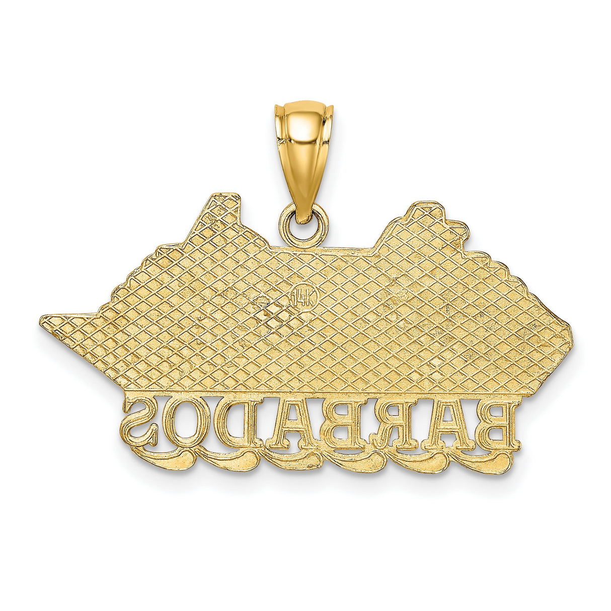 14k Yellow Gold Barbados Cruise Ship Pendant, Nautical Caribbean Travel Charm