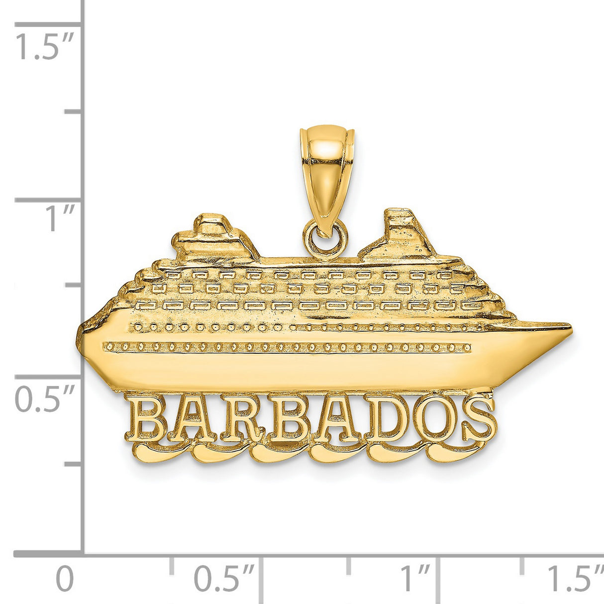14k Yellow Gold Barbados Cruise Ship Pendant, Nautical Caribbean Travel Charm