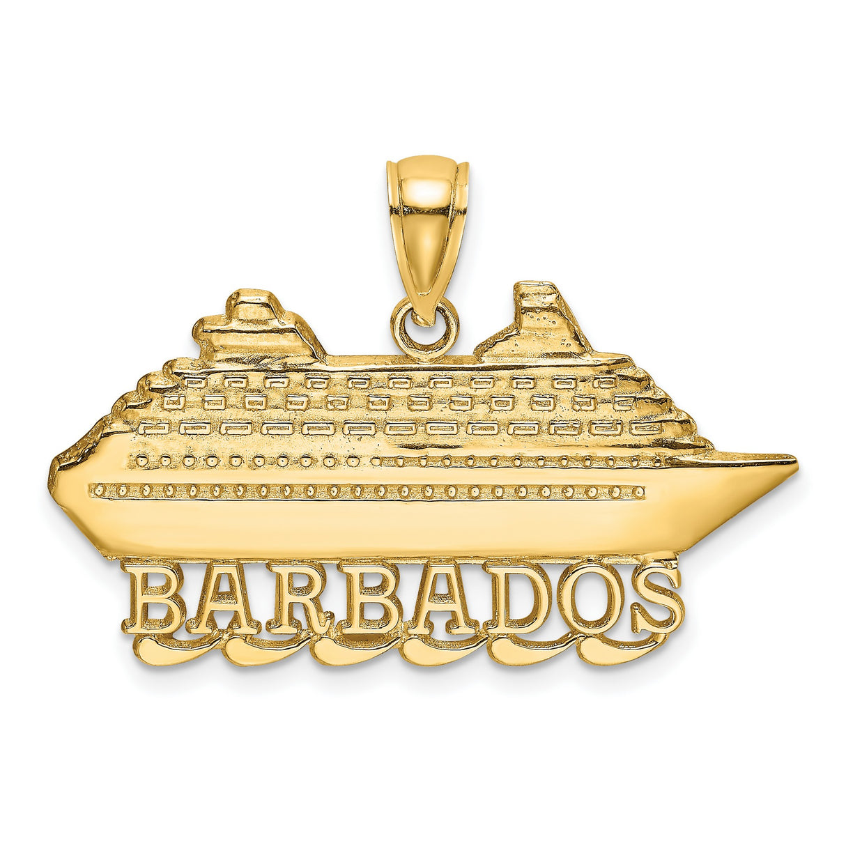 14k Yellow Gold Barbados Cruise Ship Pendant, Nautical Caribbean Travel Charm