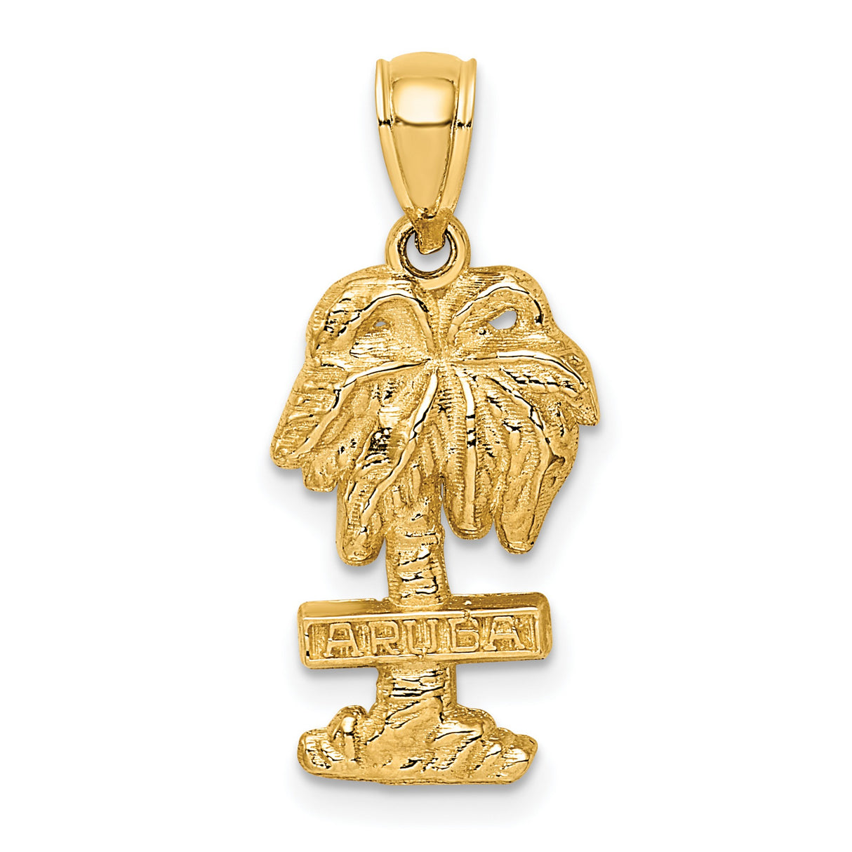 14k Yellow Gold Palm Tree Pendant, Aruba Tropical Beach Charm for Women or Unisex Wear