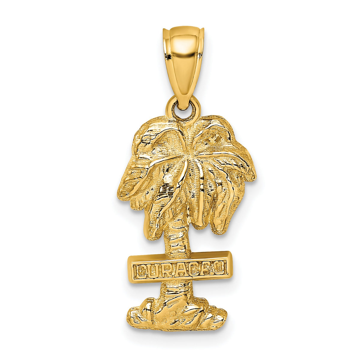 14k Yellow Gold Palm Tree Pendant, Curacao Tropical Island Charm for Women or Unisex Wear