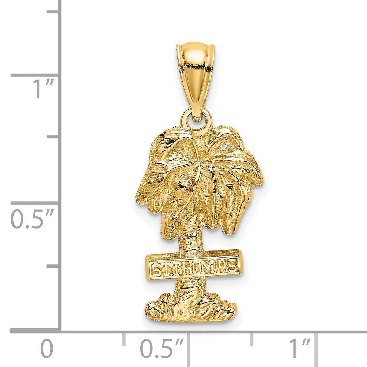 14k Yellow Gold Palm Tree Pendant with St Thomas Lettering, Tropical Island Charm