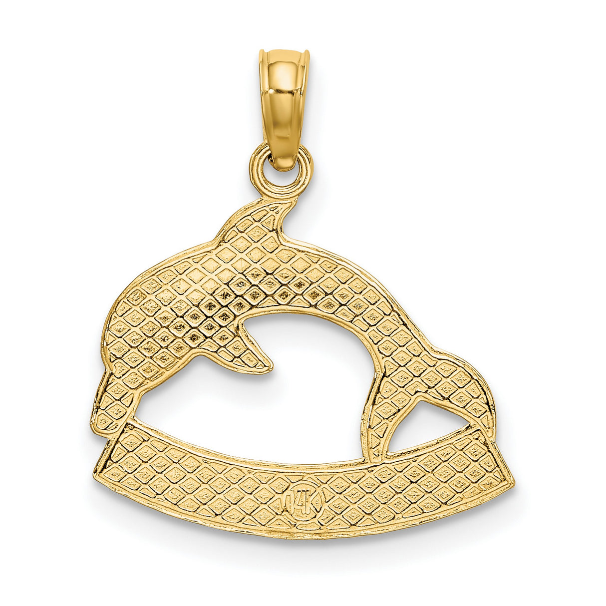 14k Yellow Gold Dolphin Pendant with Curacao Engraving, Ocean-Inspired Unisex Charm