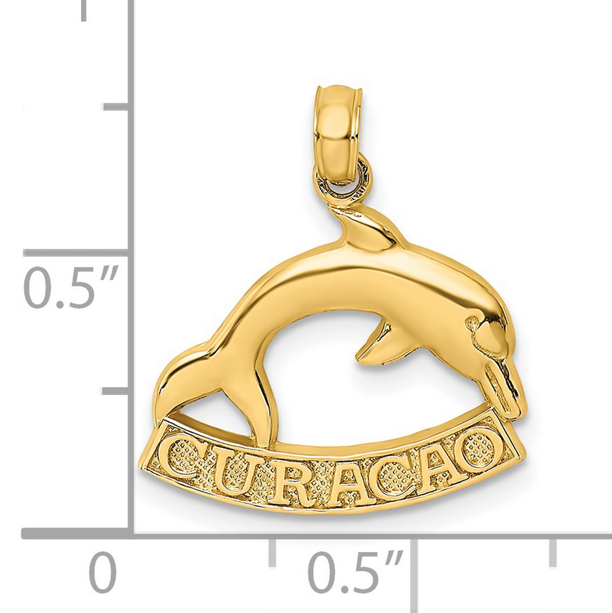 14k Yellow Gold Dolphin Pendant with Curacao Engraving, Ocean-Inspired Unisex Charm