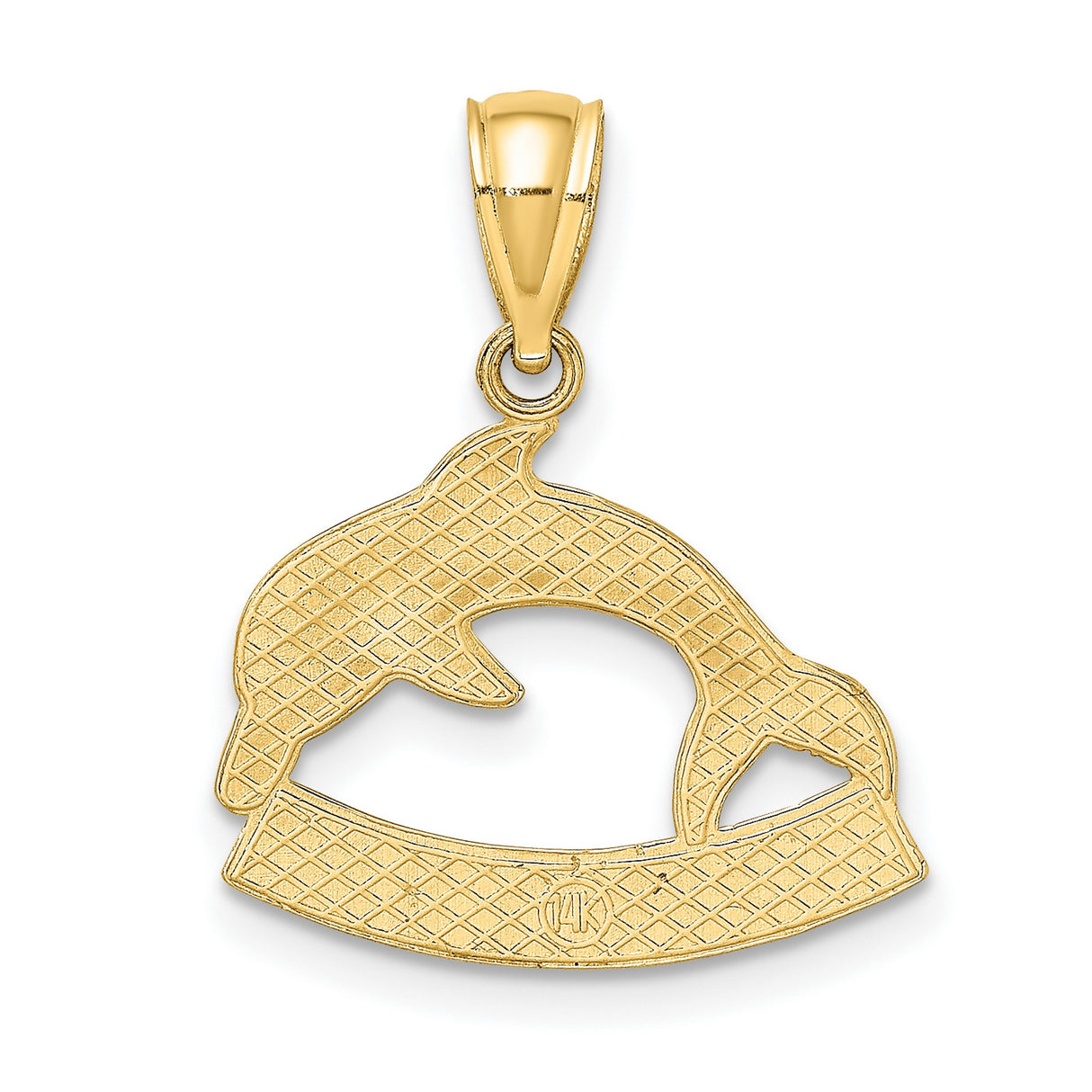 14k Yellow Gold Dolphin Pendant with Key West Engraving, Nautical Beach-Themed Charm