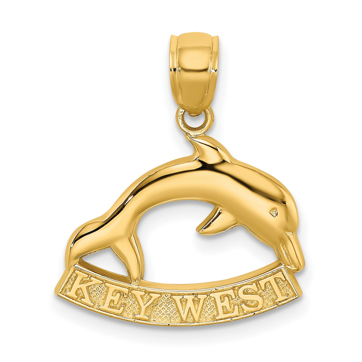 14k Yellow Gold Dolphin Pendant with Key West Engraving, Nautical Beach-Themed Charm