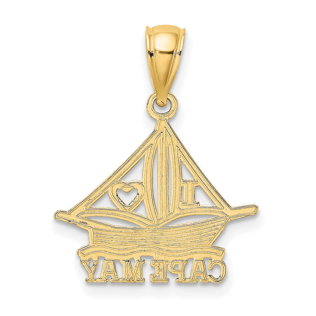 14k Yellow Gold Cape May Sailboat Pendant, Nautical Coastal Beach Travel Keepsake Jewelry