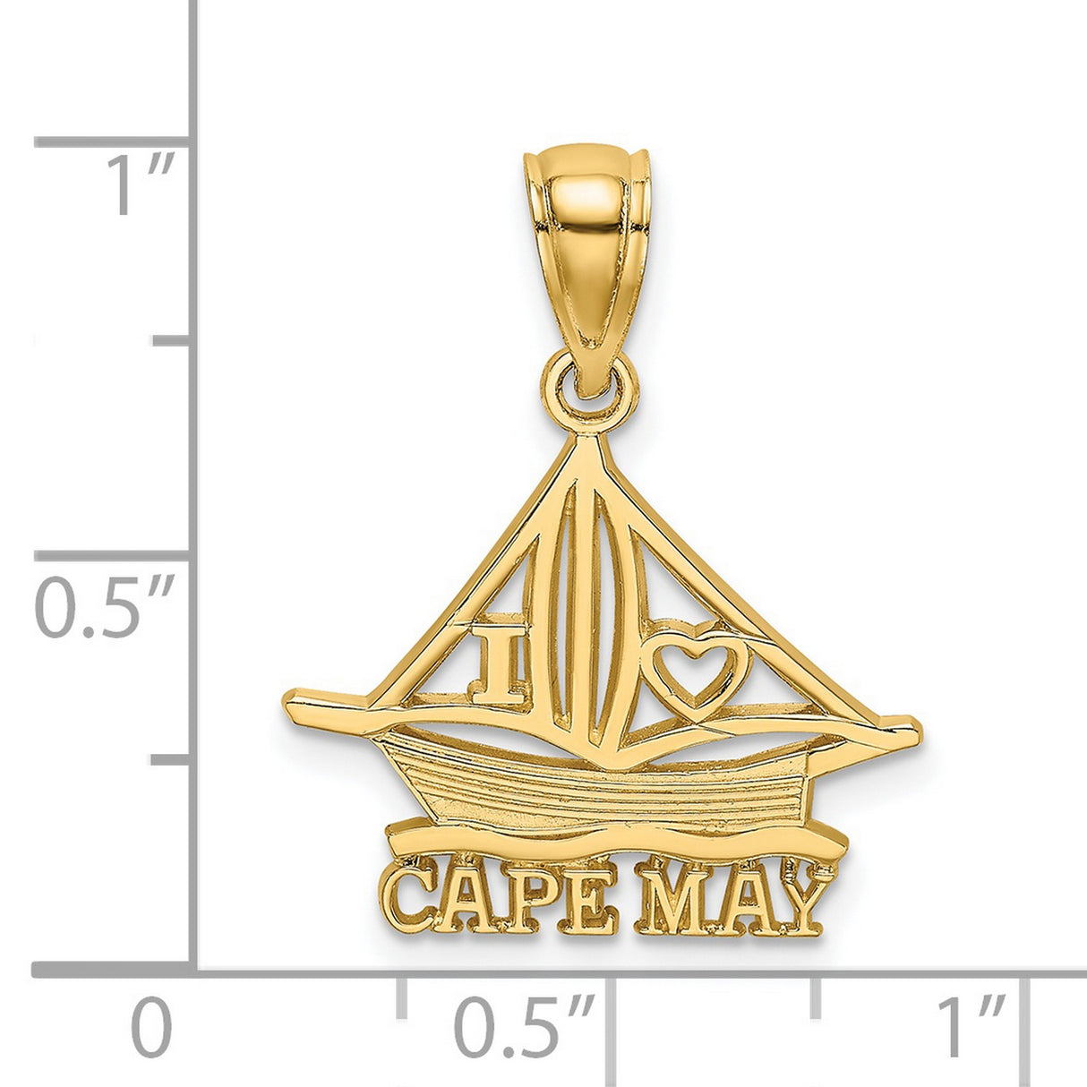 14k Yellow Gold Cape May Sailboat Pendant, Nautical Coastal Beach Travel Keepsake Jewelry