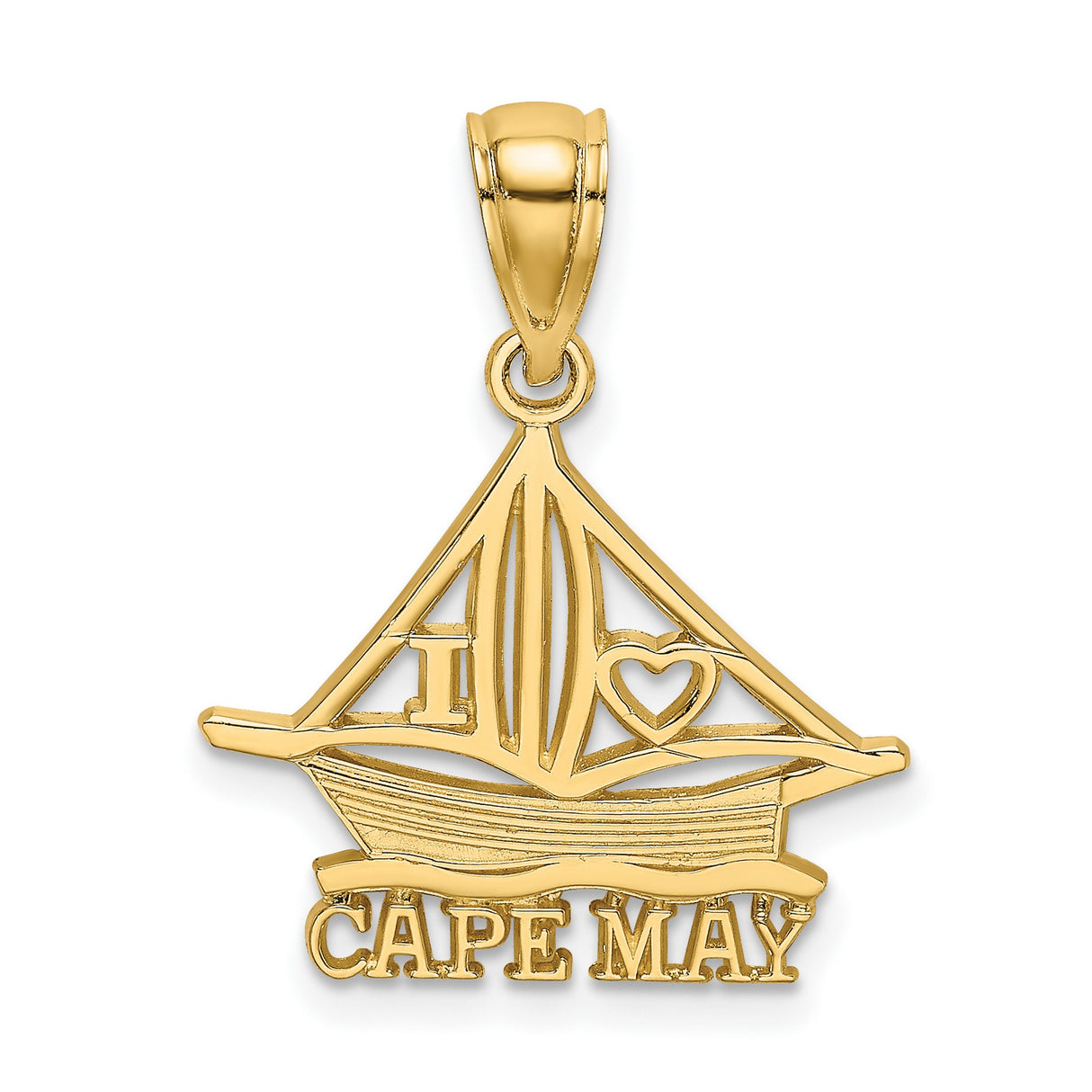 14k Yellow Gold Cape May Sailboat Pendant, Nautical Coastal Beach Travel Keepsake Jewelry