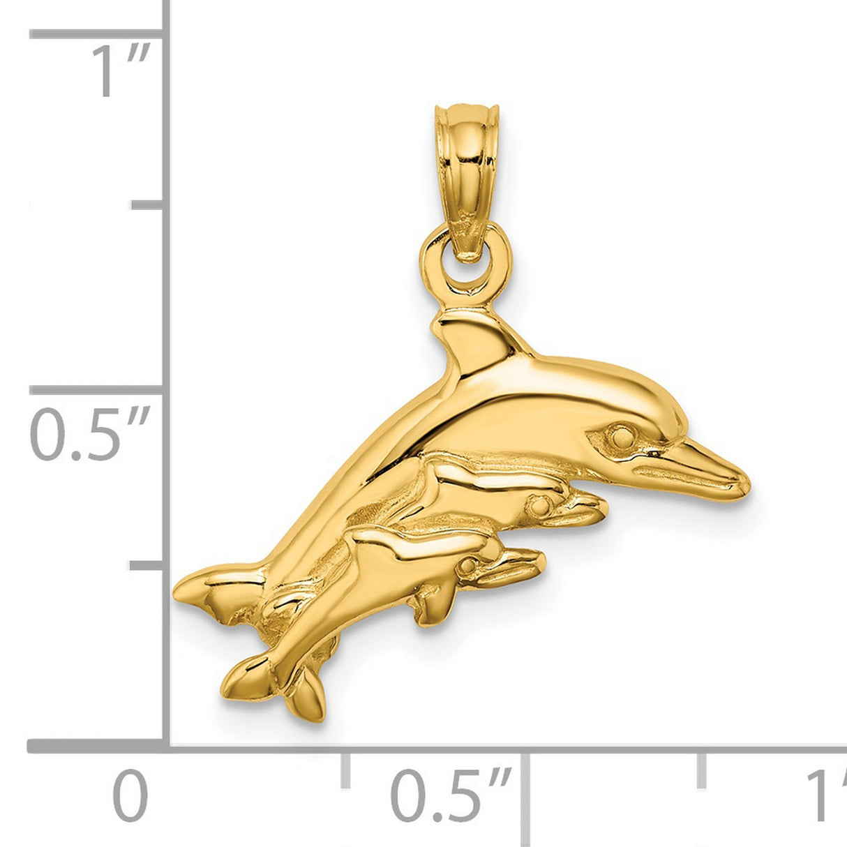 14k Yellow Gold Dolphin Pendant with Mother and Baby Ocean Charm