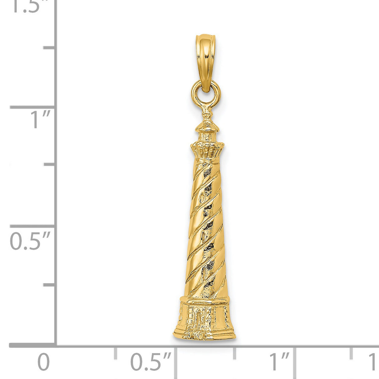 14k Yellow Gold Lighthouse Pendant with Spiral Tower Design, Nautical Coastal Charm
