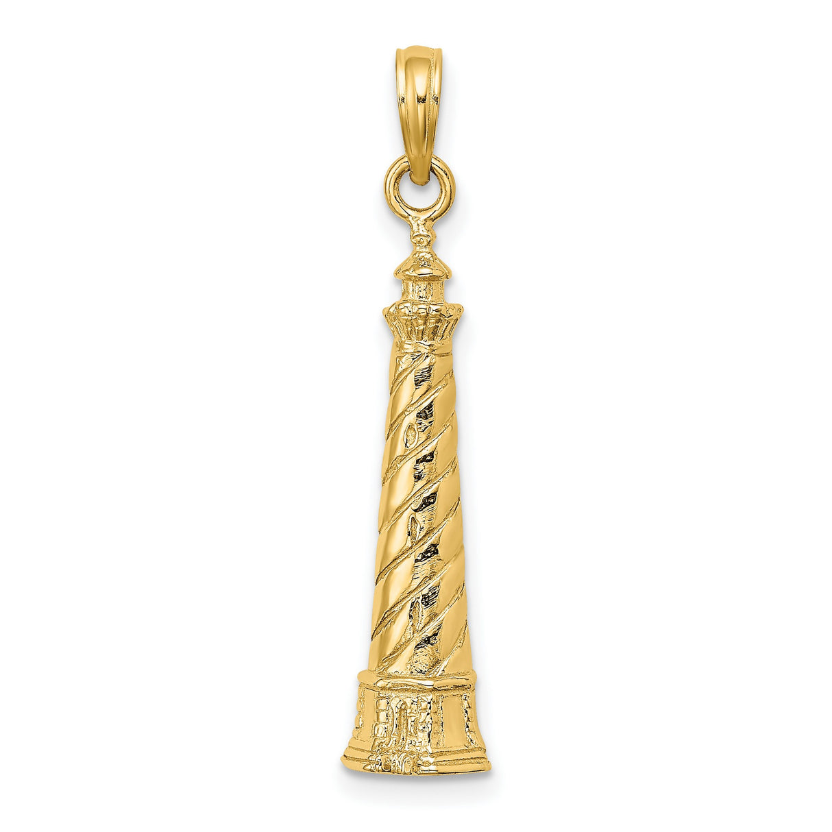14k Yellow Gold Lighthouse Pendant with Spiral Tower Design, Nautical Coastal Charm
