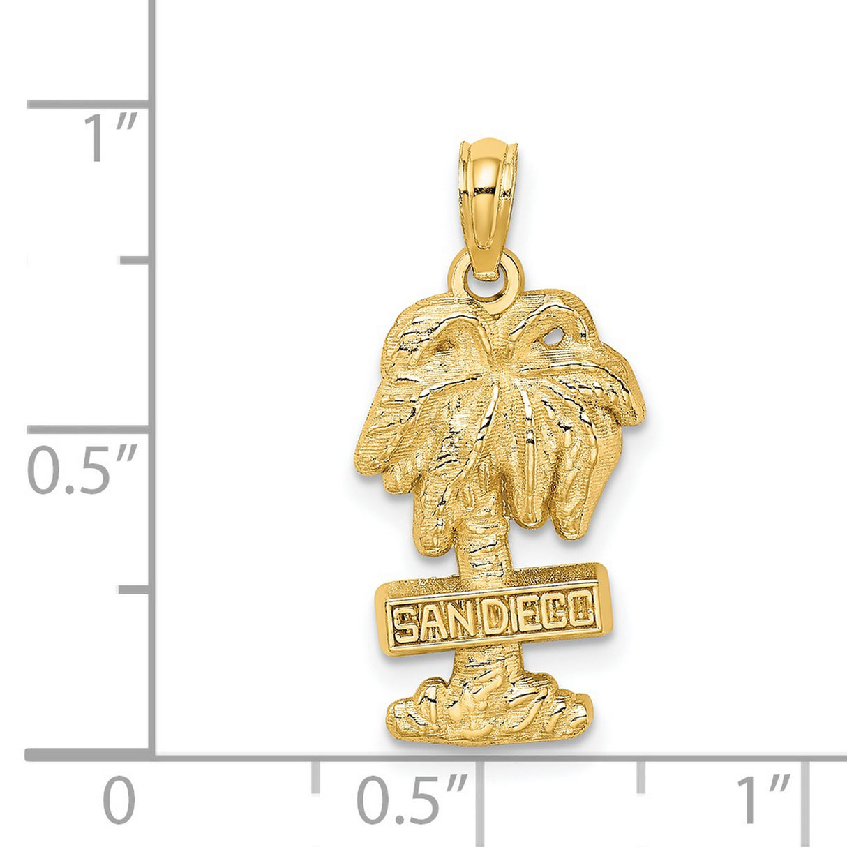 14k Yellow Gold Palm Tree Pendant with San Diego Design, Tropical Beach Charm