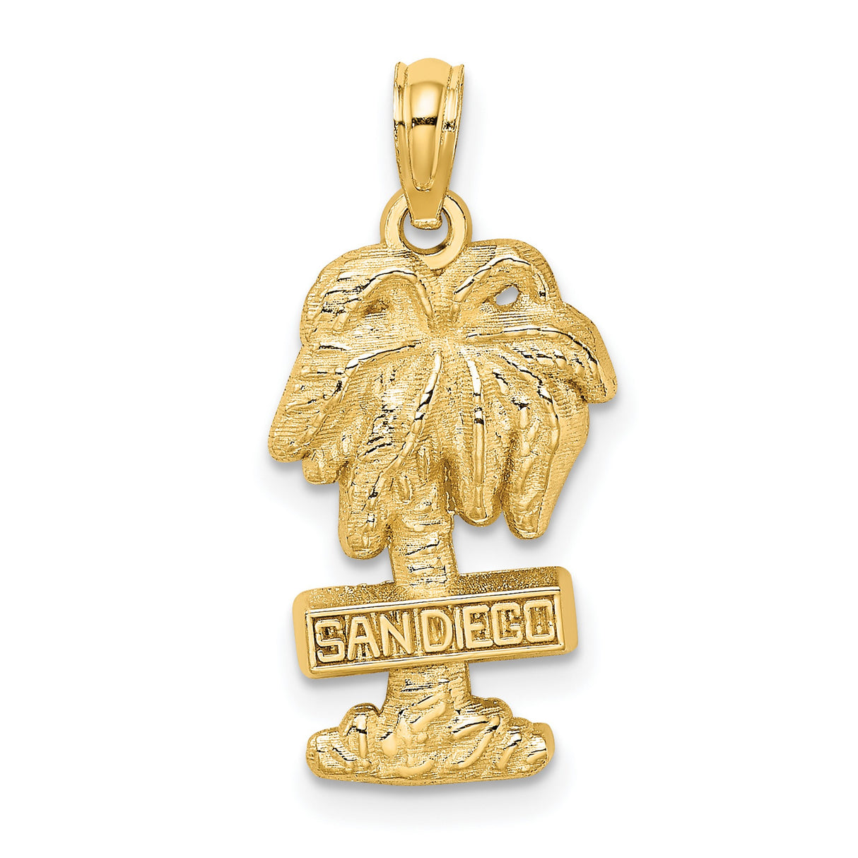 14k Yellow Gold Palm Tree Pendant with San Diego Design, Tropical Beach Charm