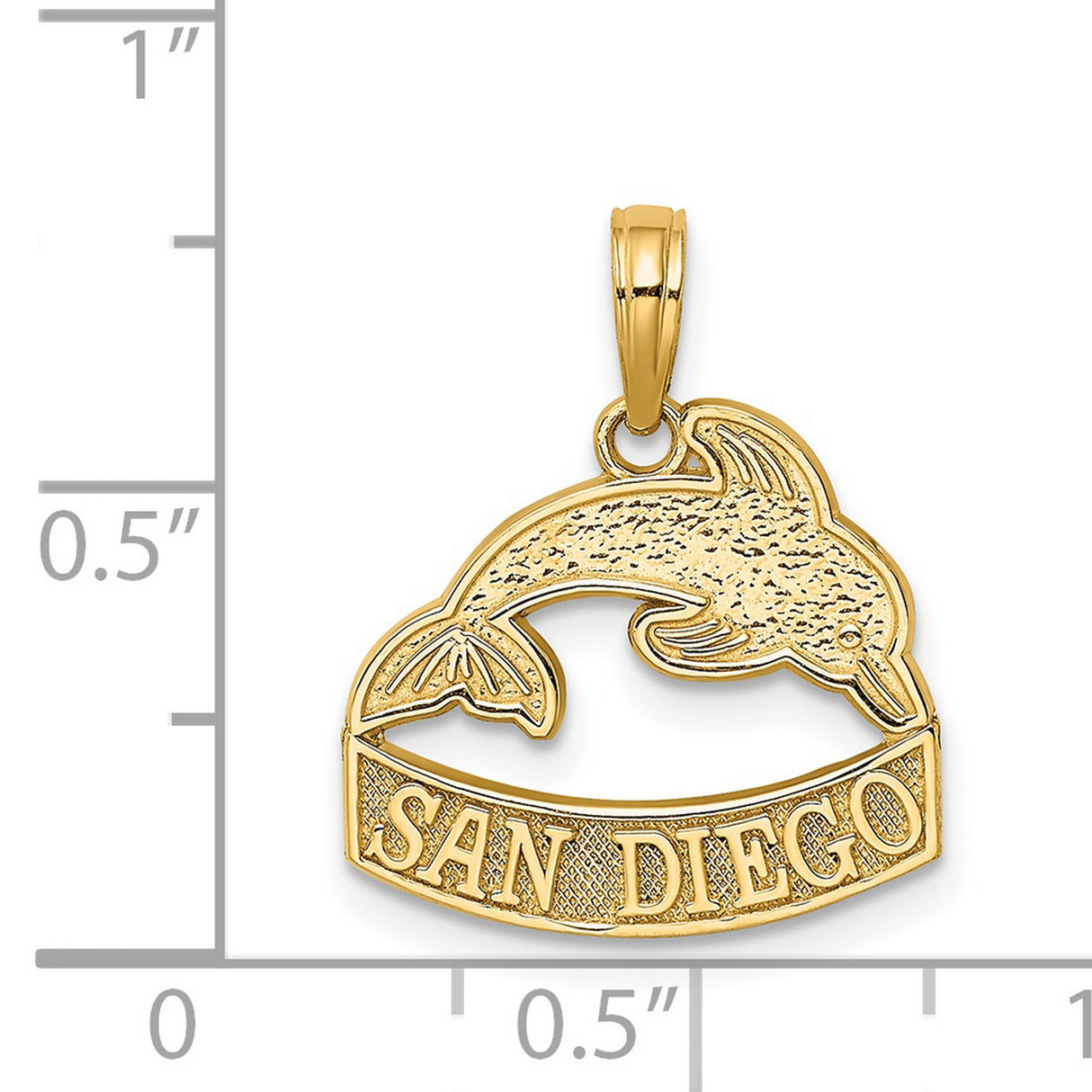 14k Yellow Gold Dolphin Pendant with San Diego Engraving, Ocean Nautical Theme