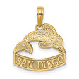 14k Yellow Gold Dolphin Pendant with San Diego Engraving, Ocean Nautical Theme