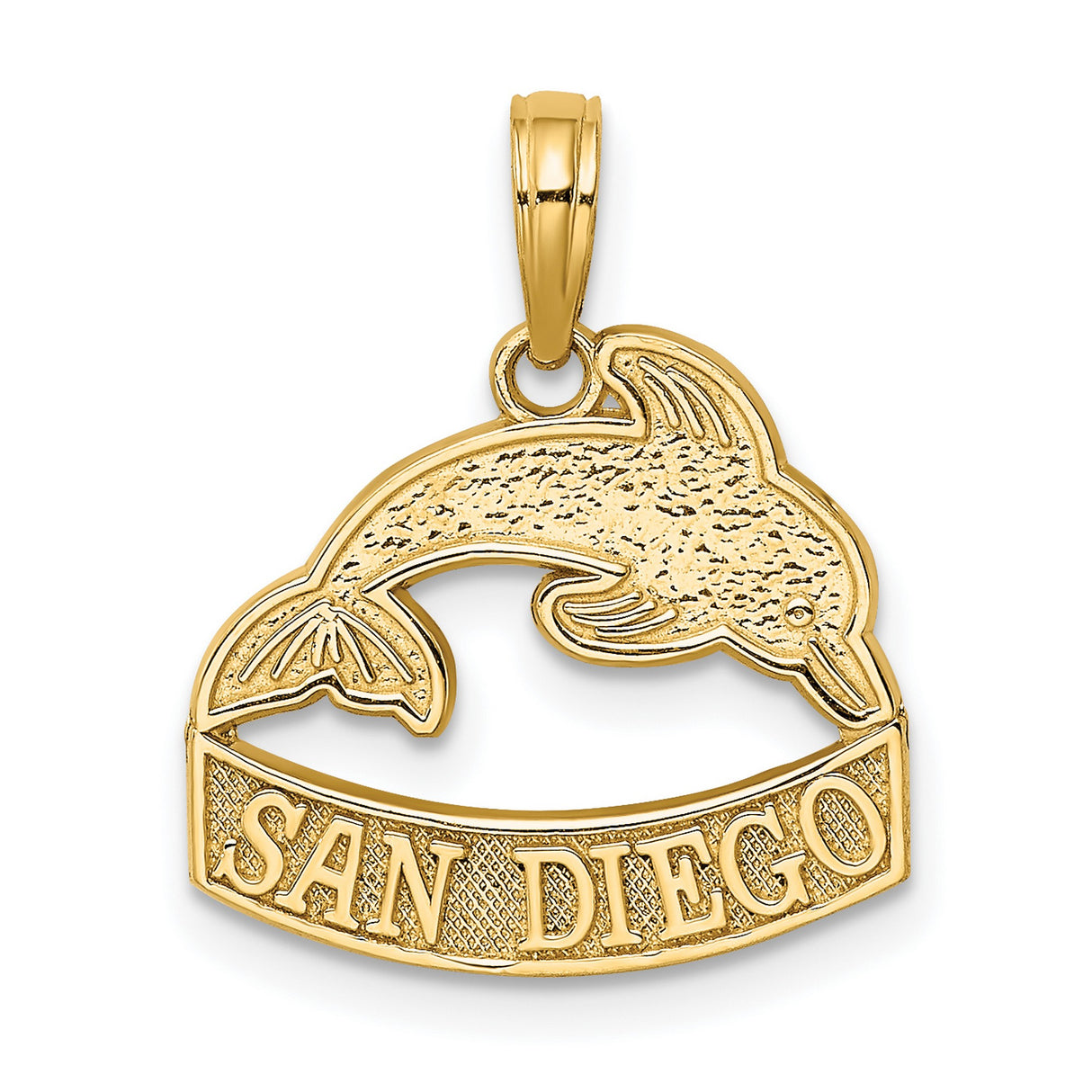 14k Yellow Gold Dolphin Pendant with San Diego Engraving, Ocean Nautical Theme