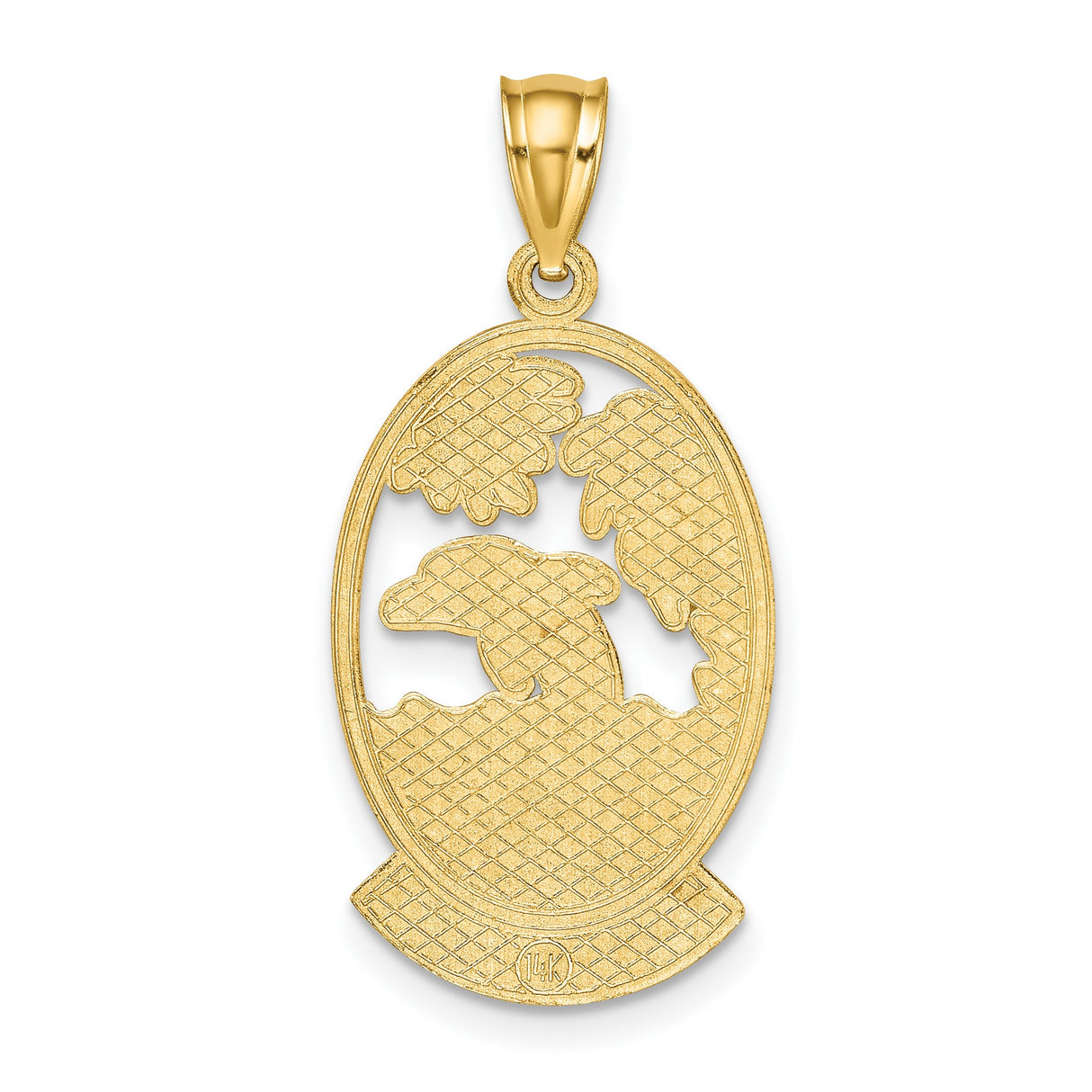 14k Yellow Gold Pendant with Dolphin, Sun and Palm Tree, St Maarten Travel Charm